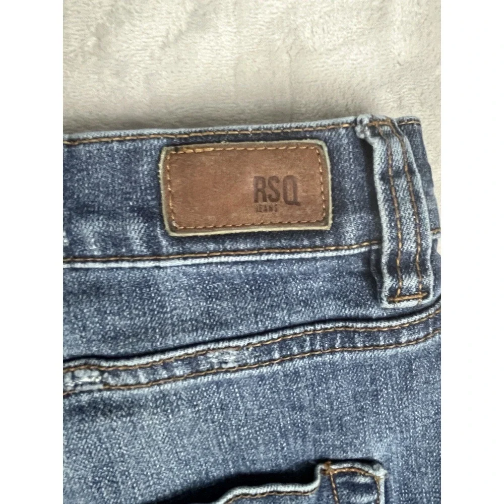 RSQ Jeans Men 31x32 Blue Wash Denim London Skinny Stretch Distressed Rip Biker